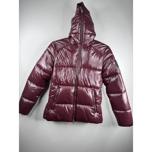 New Save the Duck Short Jacket Puffer Hooded Burgundy Size XS - Picture 7 of 8